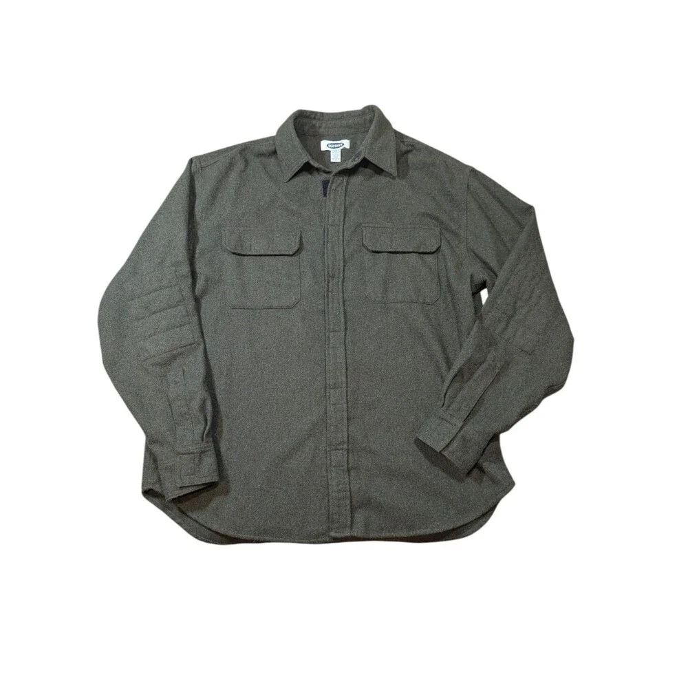 Old Navy Mens Large Wool Blend Shacket Charcoal Utility Reinforced Elbow